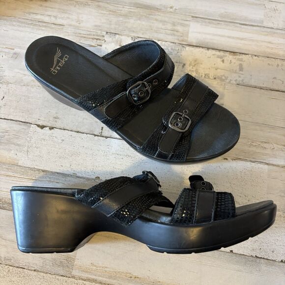Dansko Jessie Black Leather Slip-On Platform Sandals Womens Size 42 (US 11.5) - Picture 9 of 10